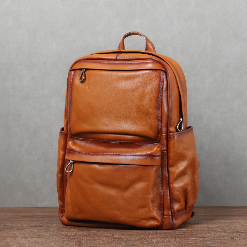 Leather Backpack Vintage - YETTIES 남성용 빈티지 베지터블 태닝 가죽