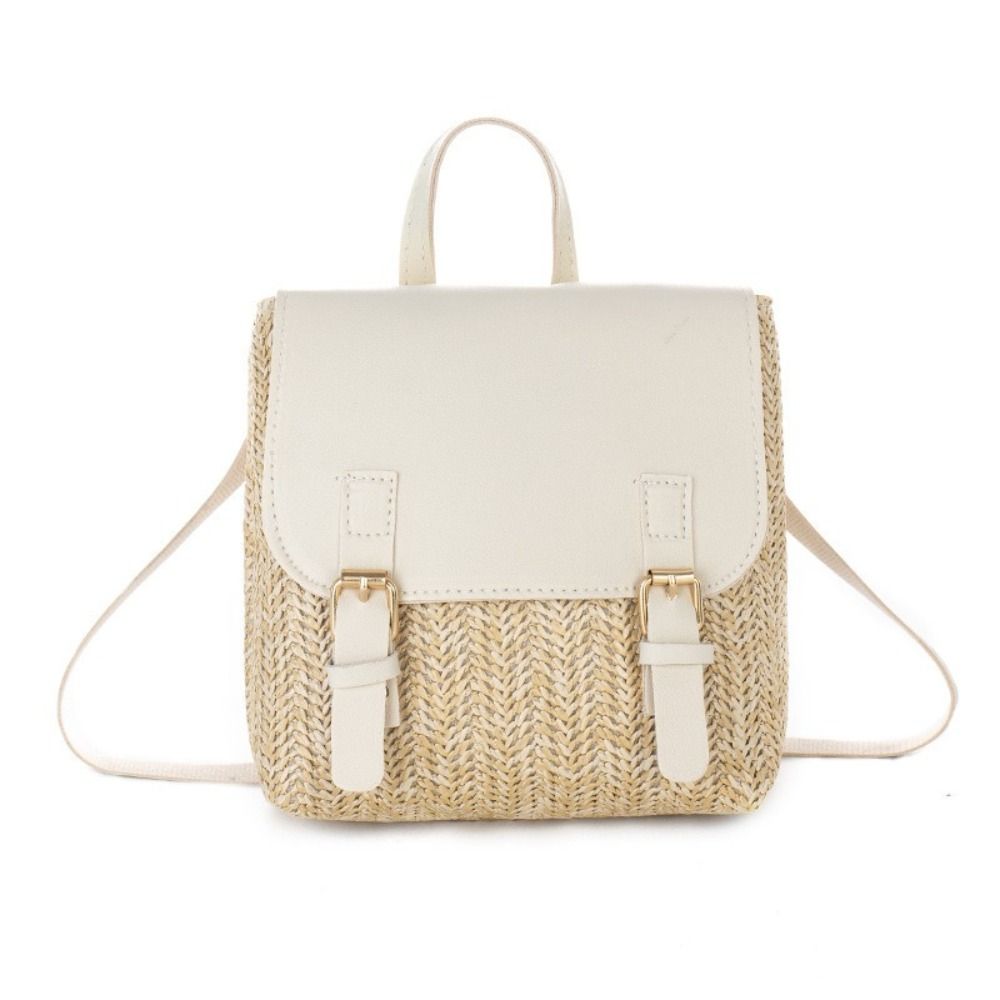 Leather Backpack Vintage - 다용도 가방 PU 가죽 밀짚 배낭