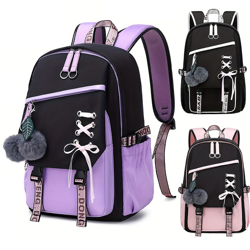 School Backpack Teen - 컬러 블록 배낭 십대 소녀 학교