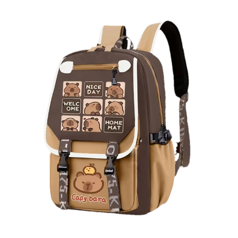 Kawaii Capybara 세련된 카키색 키즈 배낭  - School Backpack Teen 리뷰 및 가격