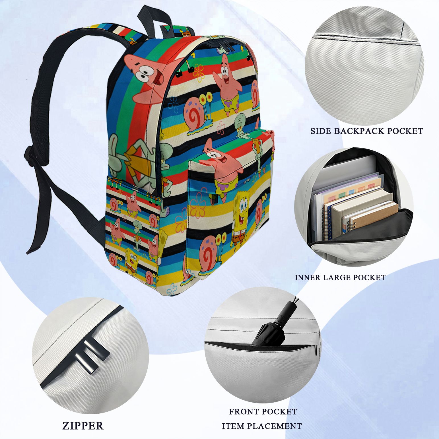 스폰지밥 스퀘어팬츠 스트라이프 프린트 백팩, 노트북 수 - School Backpack Teen 리뷰 및 가격