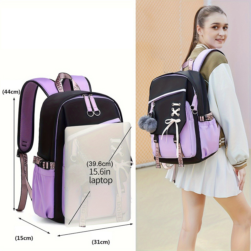 컬러 블록 배낭 십대 소녀 학교 가방 레이스 리본 장식 - School Backpack Teen 리뷰 및 가격