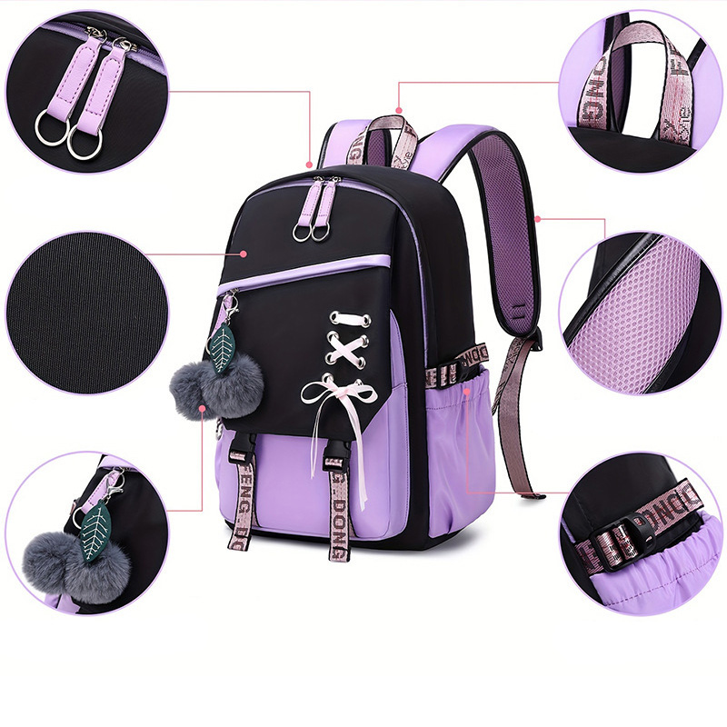 컬러 블록 배낭 십대 소녀 학교 가방 레이스 리본 장식 - School Backpack Teen 리뷰 및 가격